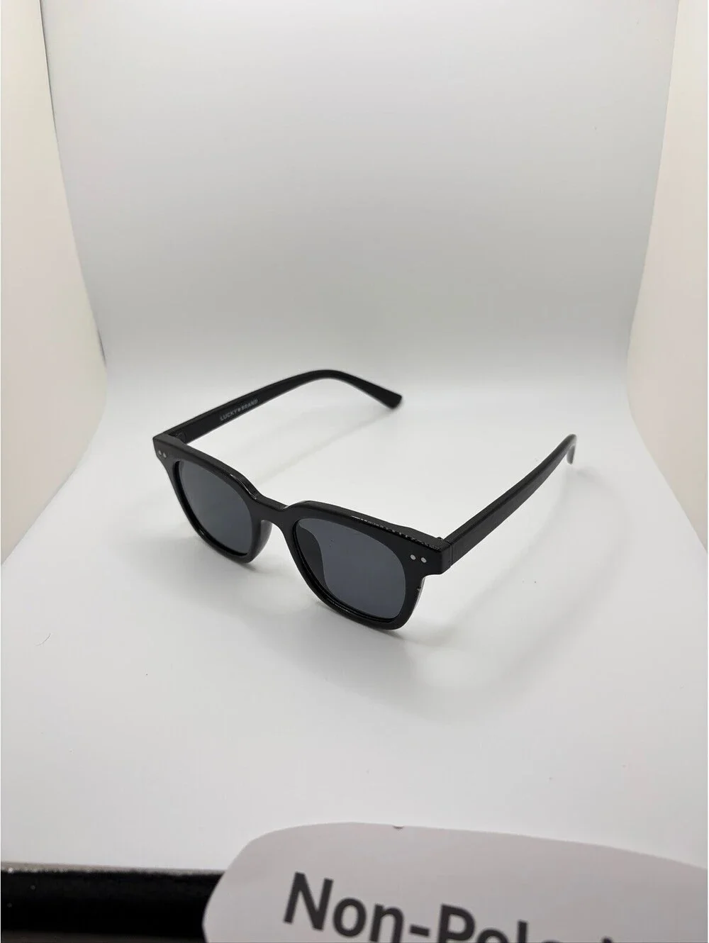 Lucky Brand LB59013 Square Rivet Sunglasses Shiny Black Frame Gray Lens